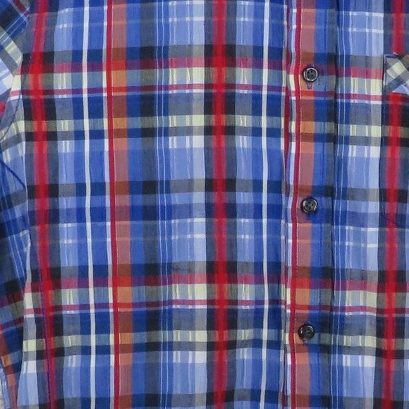 J. Campbell* Men's Short Sleeve Button Down Curved Hem‎ Plaid Shirt~ Size Medium - Picture 8 of 13